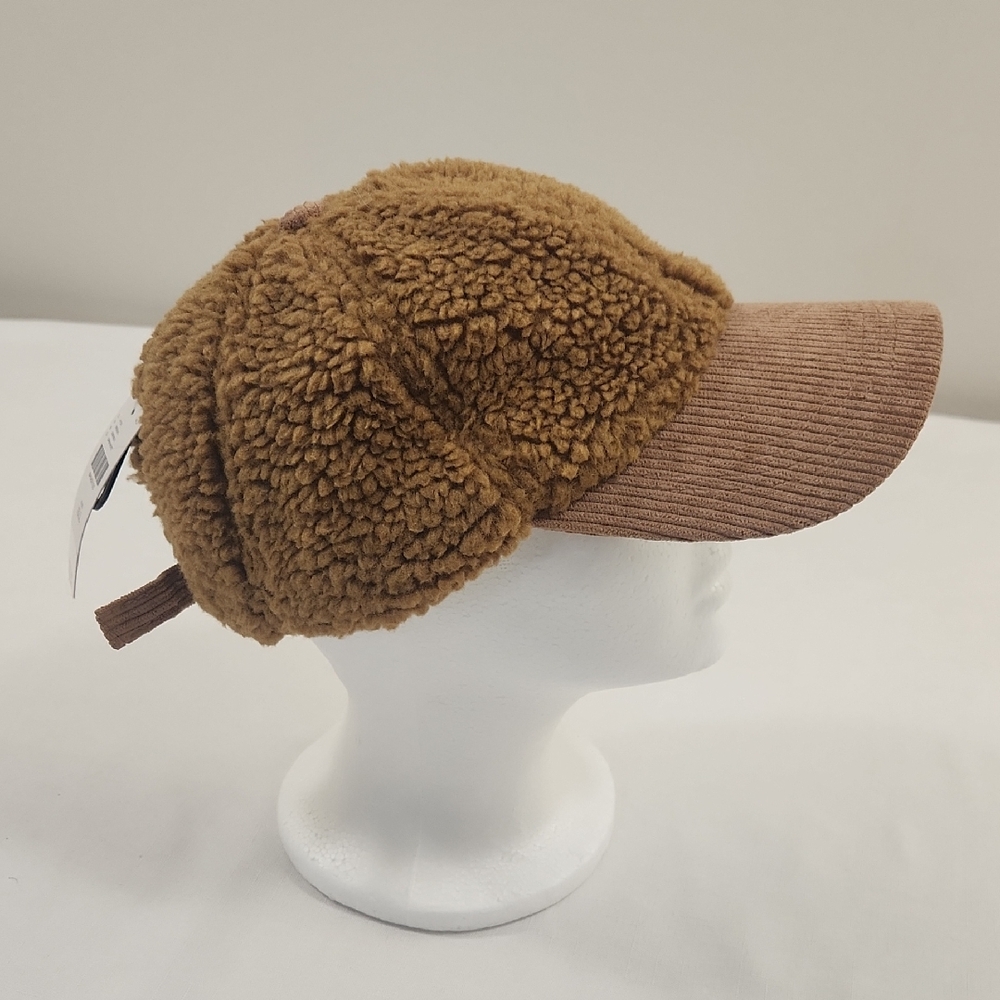 Anthropologie Teddy Sherpa Corduroy Baseball Cap Hat. Two Tone Brown. Size OS